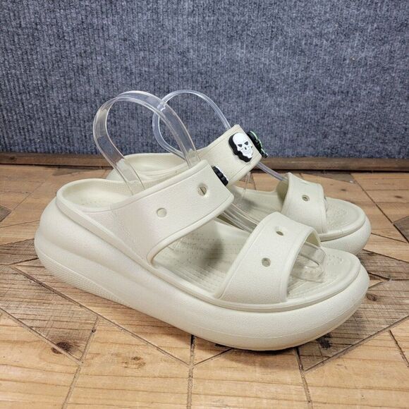 CROCS Crush Platform Sandals Unisex Sz W8/M6 Bone Natural Slip Ons - w/Jibbitz - Picture 1 of 11